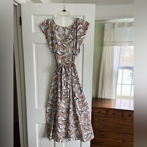 LOFT Brown and White Floral Midi Dress